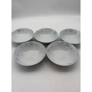5 FRESH FLOWERS BY EXCEL 6.25" SOUP/CEREAL BOWL / WHITE / BLUE & PINK FLOWERSz
